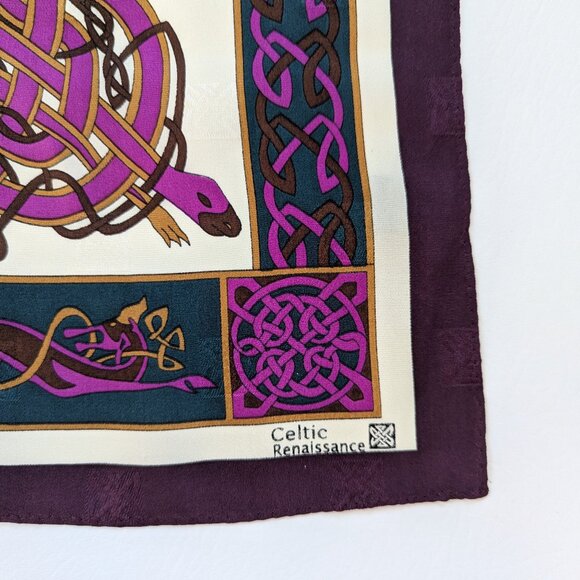 Vintage Celtic Renaissance Silk Scarf Knotwork Dragon Rectangle - Picture 5 of 7